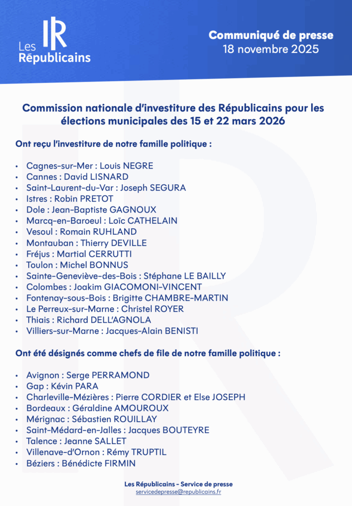 Commission nationale d’investiture des Républicains du 18 novembre 2025